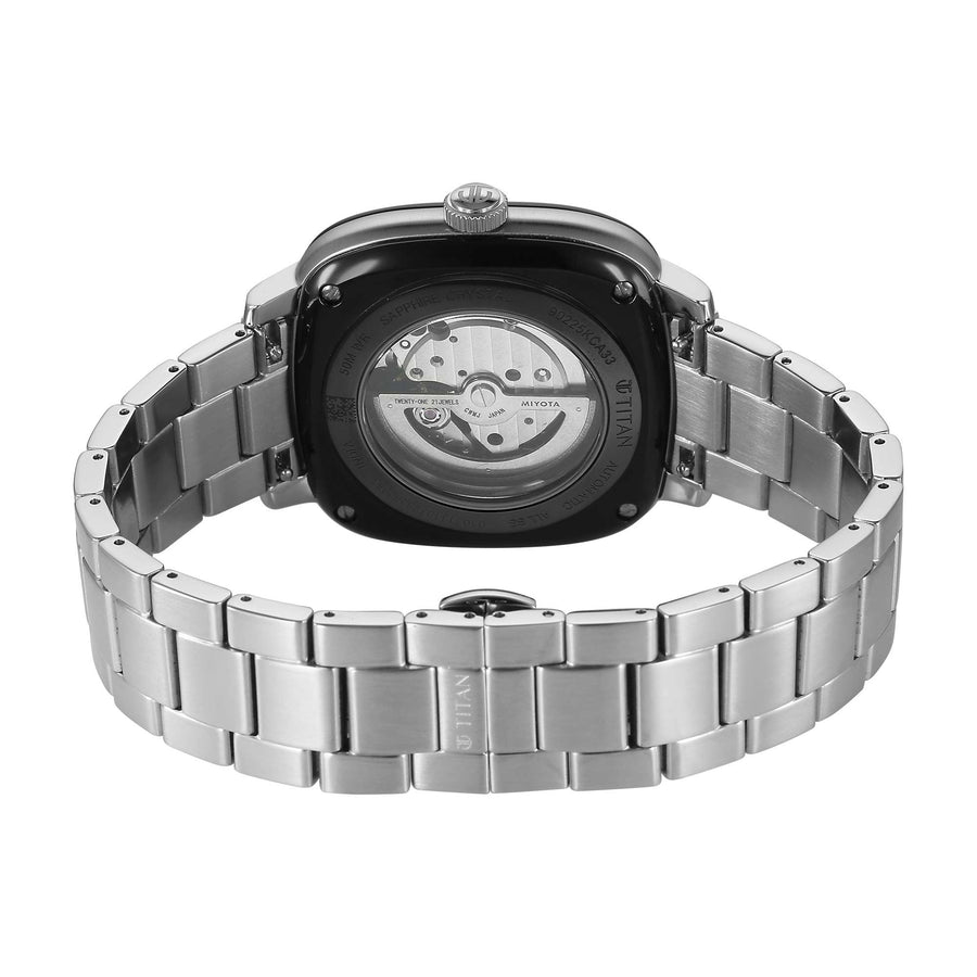 Titan White Dial Silver Metal Strap Concealed Automatic Watch for Men