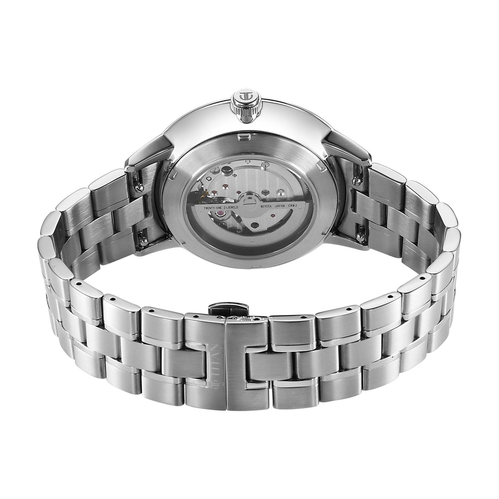 Titan Black Dial Silver Stainless Steel Strap Open Heart Automatic Watch for Men