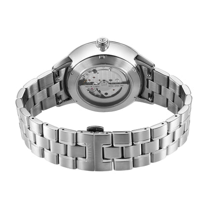 Titan Black Dial Silver Stainless Steel Strap Open Heart Automatic Watch for Men