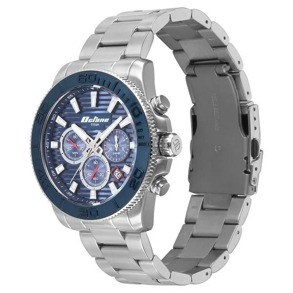 Titan Octane Blue Dial Silver Stainless Steel Multifunction Watch for Men