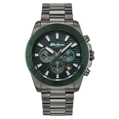 Titan Octane Green Dial Grey Stainless Steel Multifunction Watch for Men