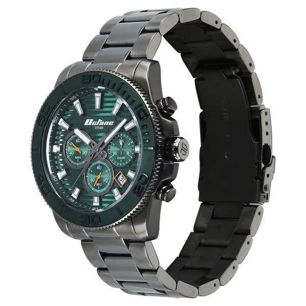 Titan Octane Green Dial Grey Stainless Steel Multifunction Watch for Men