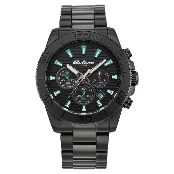 Titan Octane Black Dial Stainless Steel Multifunction Watch for Men