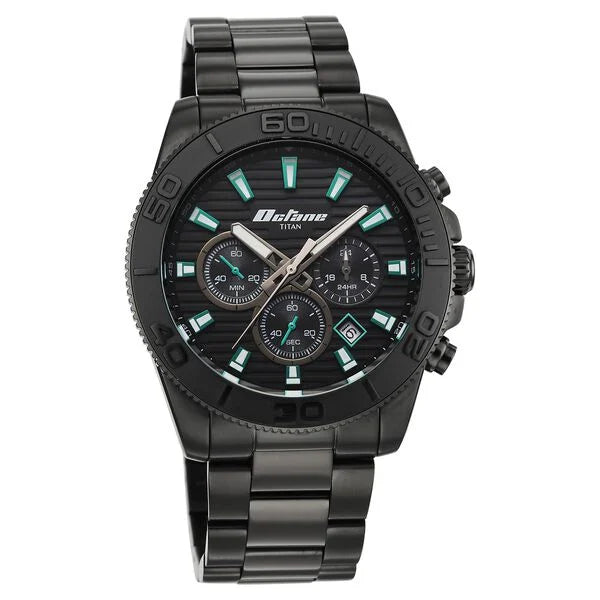 Titan Octane Black Dial Stainless Steel Multifunction Watch for Men