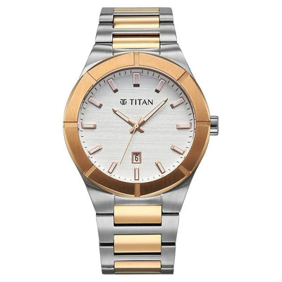 Titan Regalia Silver Dial Two Toned Stainless Steel Analog with Date Watch for Men