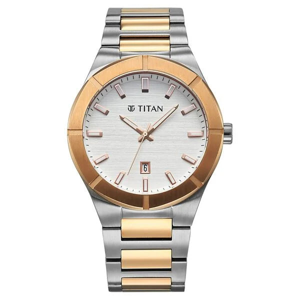 Titan Regalia Silver Dial Two Toned Stainless Steel Analog with Date Watch for Men