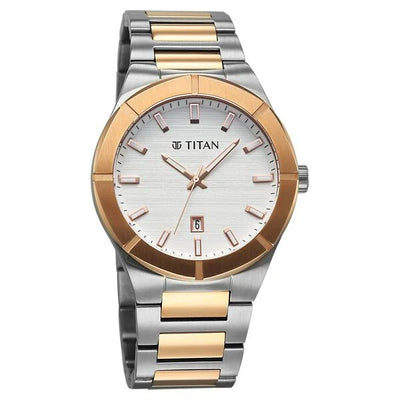 Titan Regalia Silver Dial Two Toned Stainless Steel Analog with Date Watch for Men