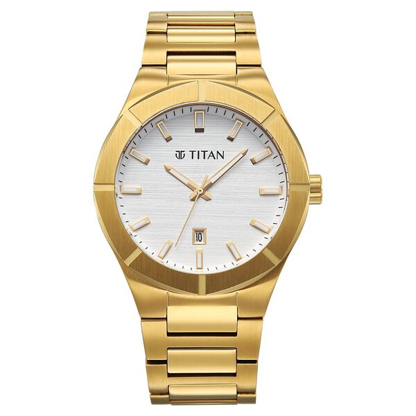 Titan Regalia Silver Dial Gold Stainless Steel Analog with Date Watch for Men