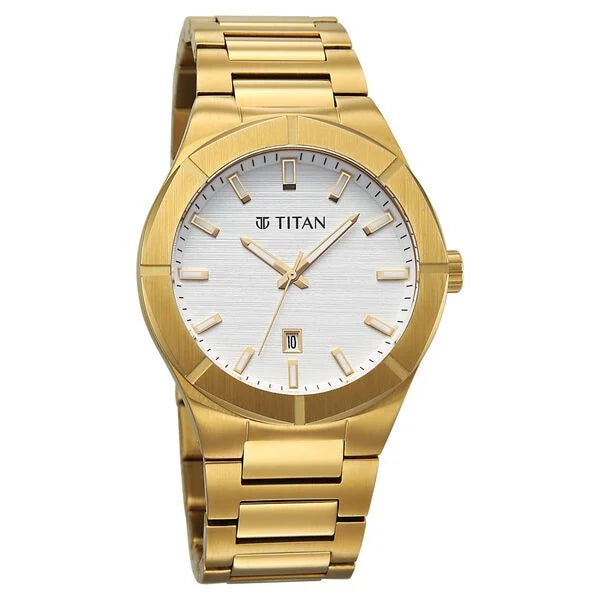 Titan Regalia Silver Dial Gold Stainless Steel Analog with Date Watch for Men