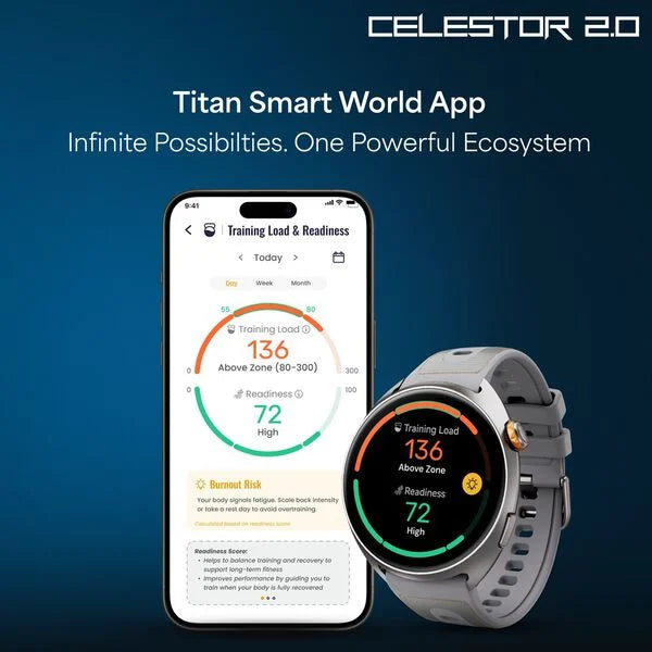 Titan Celestor 2.0 Smartwatch with 1.43" inch AMOLED Display, Dual band GPS, Titan Q, Training Load & Readiness