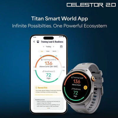 Titan Celestor 2.0 Smartwatch with 1.43" inch AMOLED Display, Training Load & Readiness, Titan Q, Dual band GPS