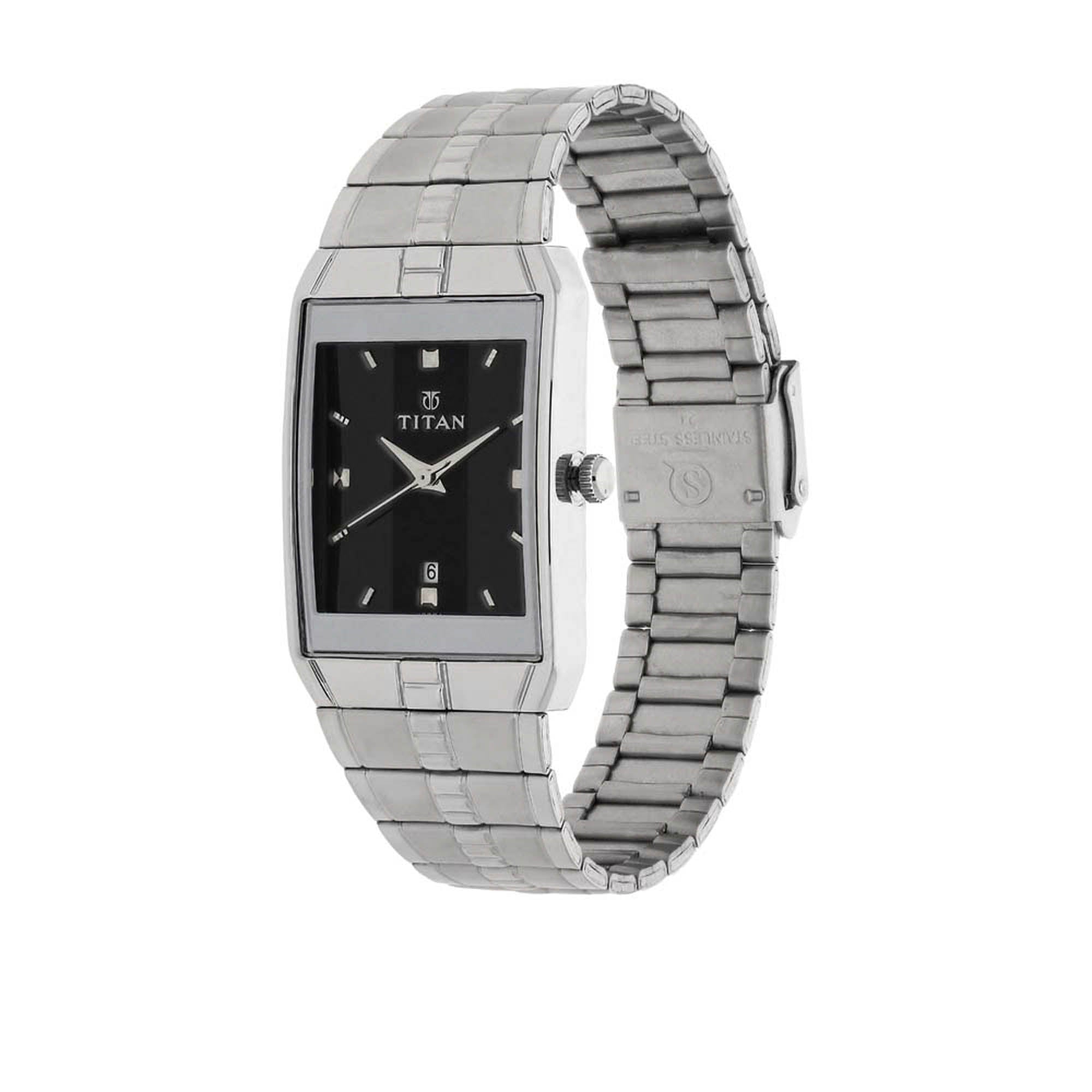 Titan Quartz Analog with Date Black Dial Stainless Steel Strap Watch for Men