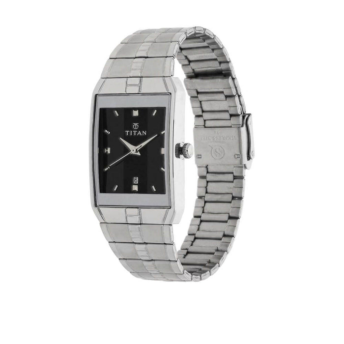 Titan Quartz Analog with Date Black Dial Stainless Steel Strap Watch for Men