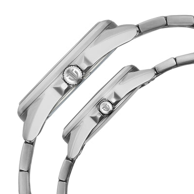 Titan Silver White Dial Two Toned Stainless Steel Strap Analog with Date Watch for Couple