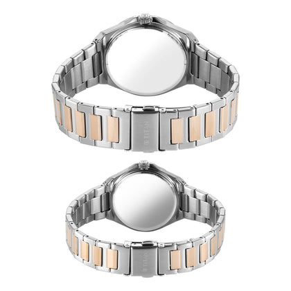 Titan White Dial Two Toned Stainless Steel Strap Analog with Date Watch for Couple