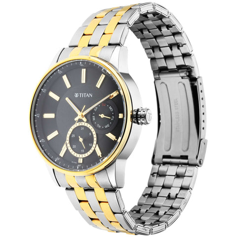 Titan Regalia Opulent Black Dial Analog Stainless Steel Strap Watch for Men