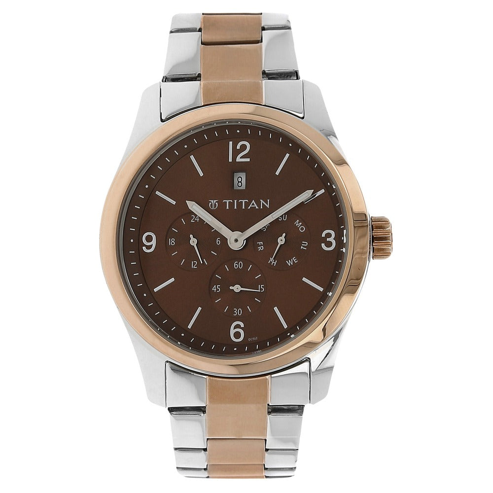 Titan Quartz Analog Brown Dial Metal Strap Watch for Men
