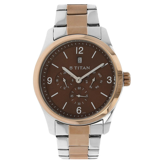 Titan Quartz Analog Brown Dial Metal Strap Watch for Men