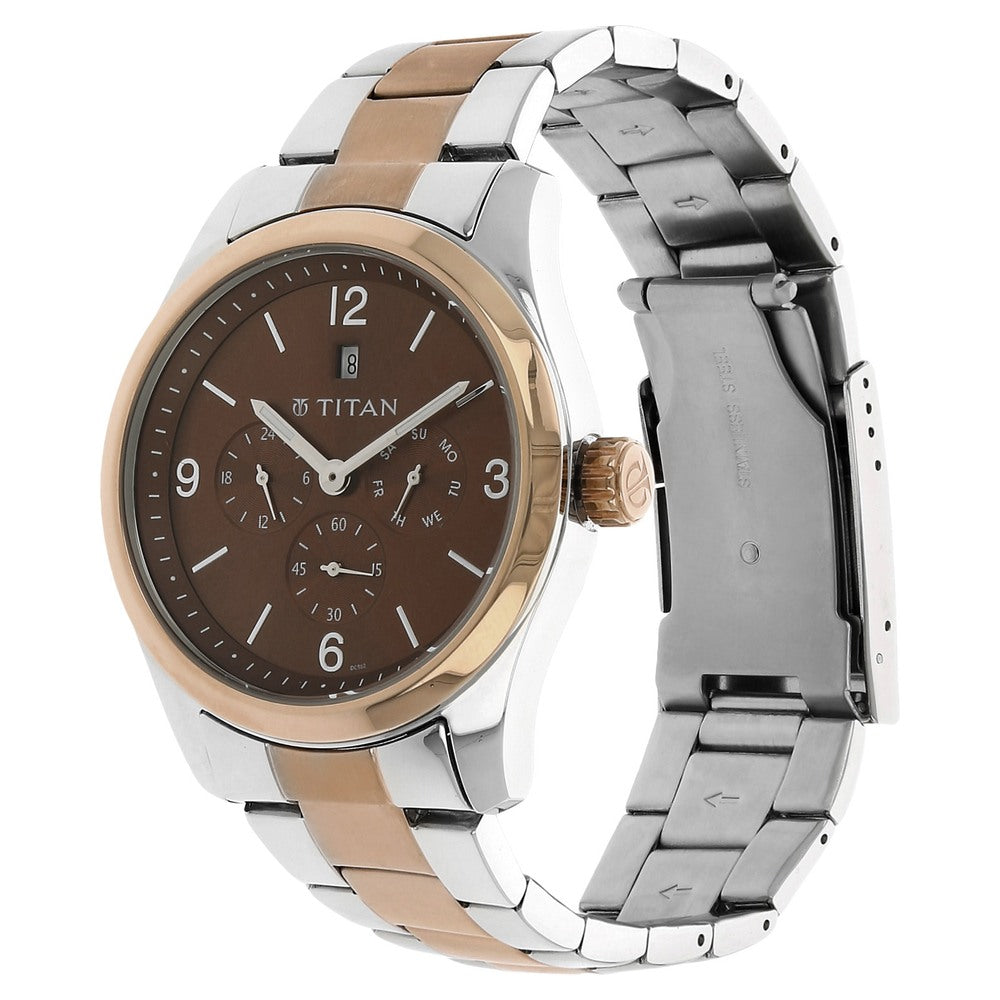 Titan Quartz Analog Brown Dial Metal Strap Watch for Men