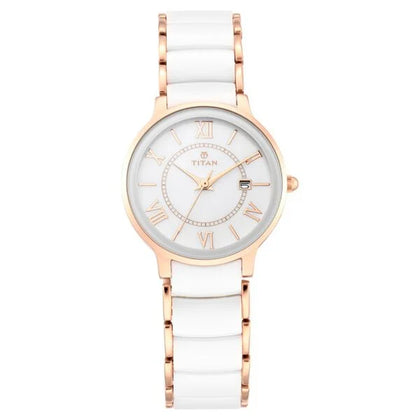 Titan Quartz Analog with Date Mother of Pearl Dial Stainless Steel & Ceramic Strap Watch for Women