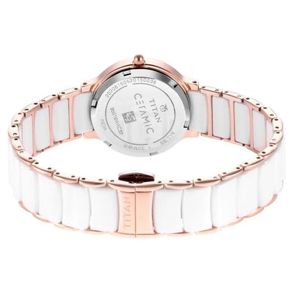 Titan Quartz Analog with Date Mother of Pearl Dial Stainless Steel & Ceramic Strap Watch for Women