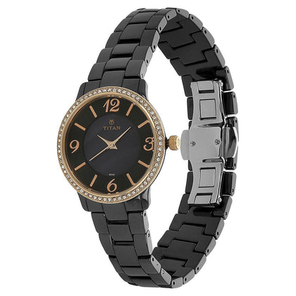 Titan Quartz Analog Black Dial Ceramic Strap Watch for Women
