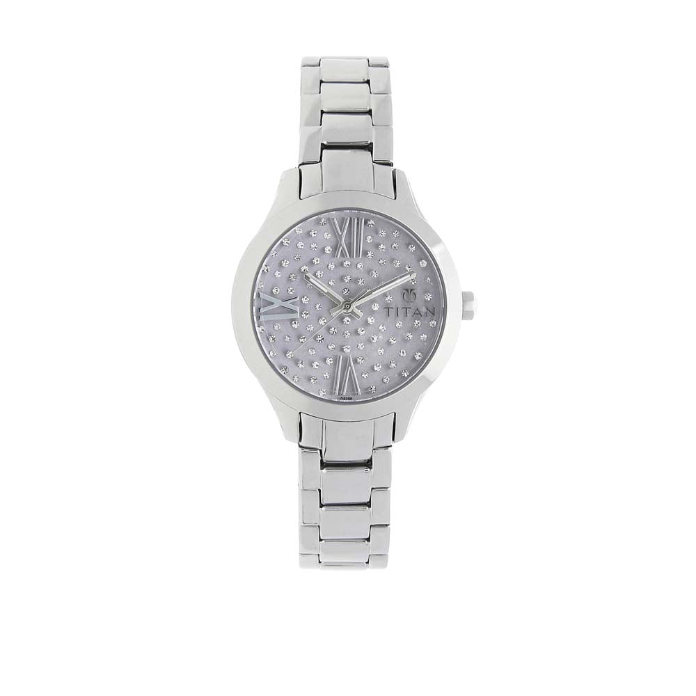 Titan Quartz Analog Purple Dial Metal Strap Watch for Women