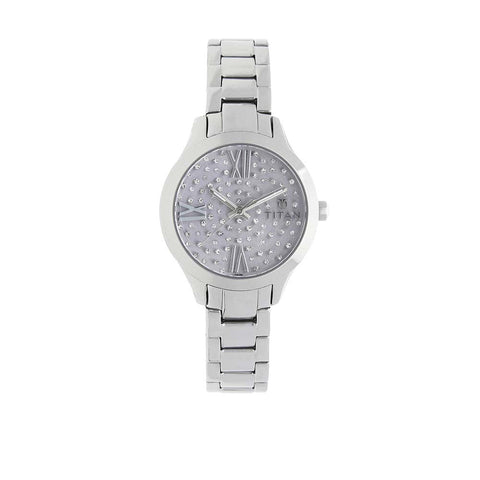 Titan Quartz Analog Purple Dial Metal Strap Watch for Women