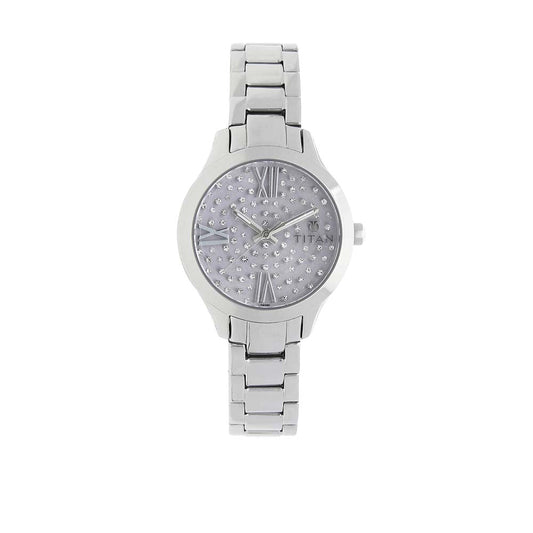 Titan Quartz Analog Purple Dial Metal Strap Watch for Women