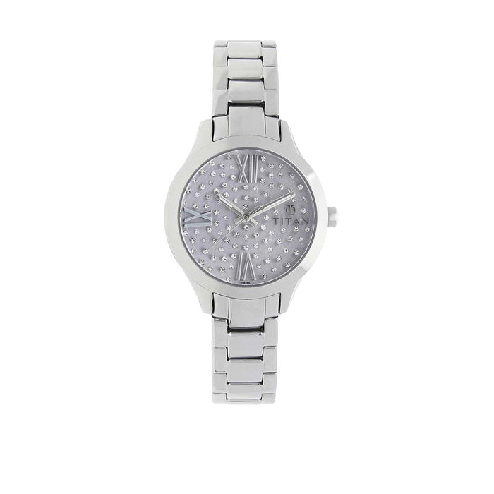 Titan Quartz Analog Purple Dial Metal Strap Watch for Women