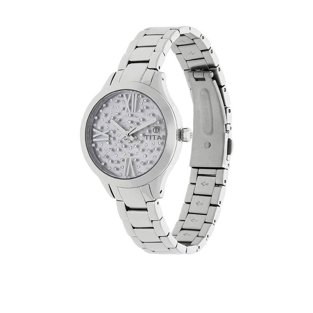 Titan Quartz Analog Purple Dial Metal Strap Watch for Women