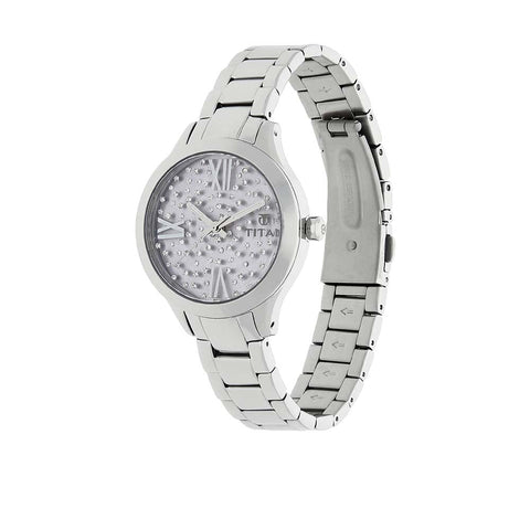 Titan Quartz Analog Purple Dial Metal Strap Watch for Women