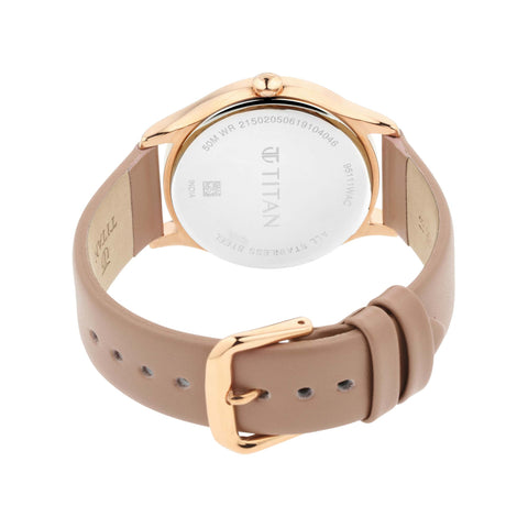 Titan Self Expression Rose Gold Dial Analog Leather Strap Watch for Women