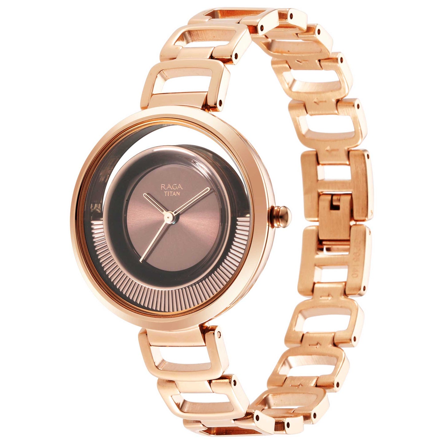 Titan Raga Brown Dial Rose Gold Metal Strap Analog Watch for Women