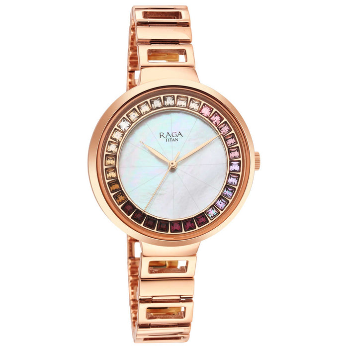 Titan Raga Love All Mother Of Pearl Dial Women Watch With Metal Strap