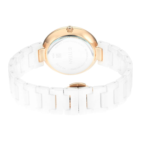 Titan Purple Ceramics White Dial Analog Ceramic Strap watch for Women