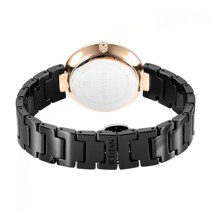 Titan Purple Ceramics Black Dial Analog Ceramic Strap watch for Women