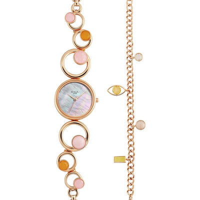 Titan Raga Mother Of Pearl Dial Rose Gold Metal Strap Analog Watch for Women