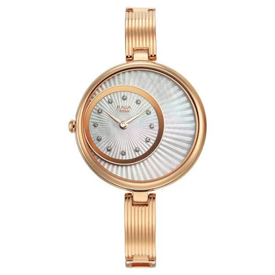 Titan Raga Mother of Pearl Dial Rose Gold Metal Strap Analog Watch for Women
