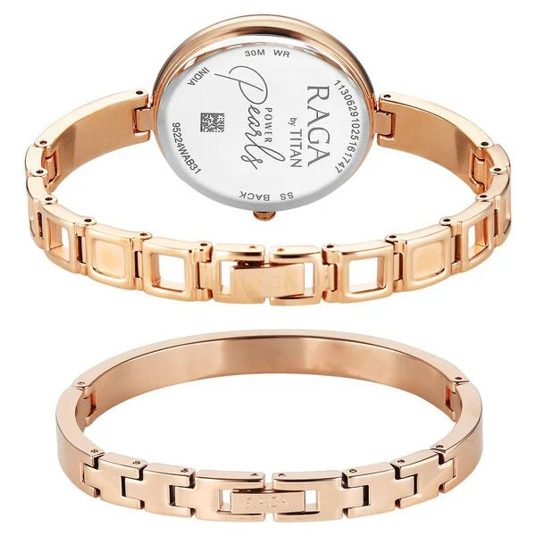 Titan Raga Mother of Pearl Dial Rose Gold Metal Strap Analog Watch for Women