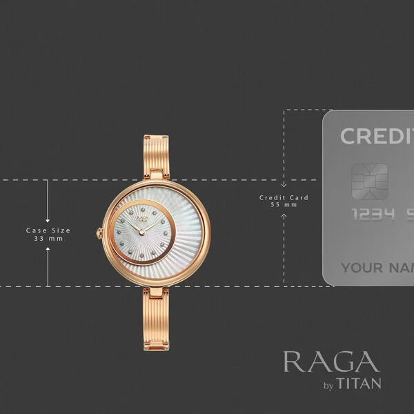 Titan Raga Mother of Pearl Dial Rose Gold Metal Strap Analog Watch for Women