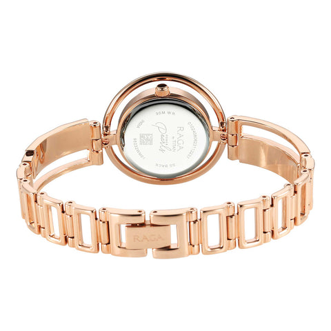 Titan Raga Power Pearls Quartz Analog Mother Of Pearl Dial Rose Gold Metal Strap Watch for Women
