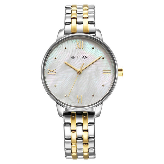 Titan Purple Style Up Quartz Analog Mother Of Pearl Dial Stainless Steel Strap Watch for Women 95238BM01