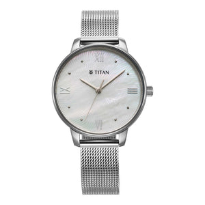 Titan Purple Style Up Quartz Analog Mother Of Pearl Dial Stainless Steel Strap Watch for Women