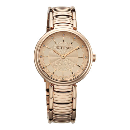 Titan Aura Quartz Analog Rose Gold Dial Rose Gold Stainless Steel Strap Watch for Women
