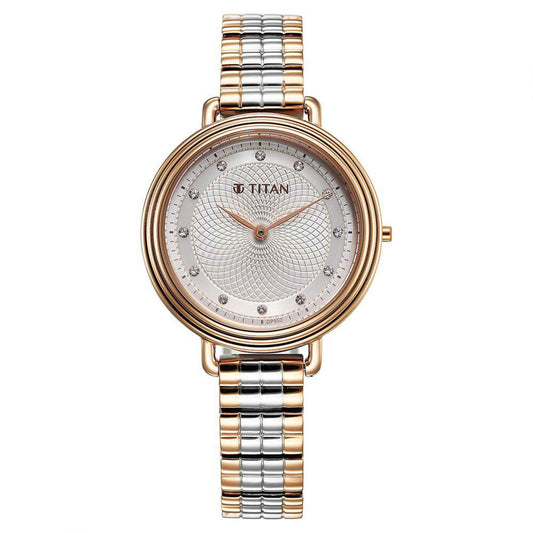 Titan Aura Quartz Analog Silver Dial Stainless Steel Strap Watch for Women