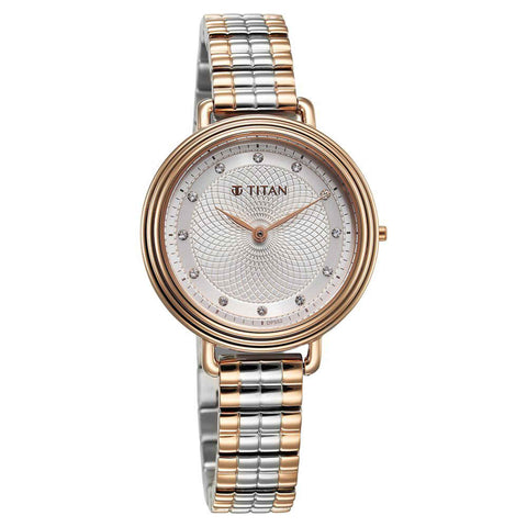 Titan Aura Quartz Analog Silver Dial Stainless Steel Strap Watch for Women