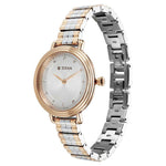 Titan Aura Quartz Analog Silver Dial Stainless Steel Strap Watch for Women