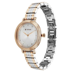 Titan Aura Quartz Analog Silver Dial Stainless Steel Strap Watch for Women