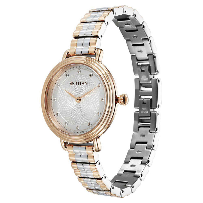 Titan Aura Quartz Analog Silver Dial Stainless Steel Strap Watch for Women